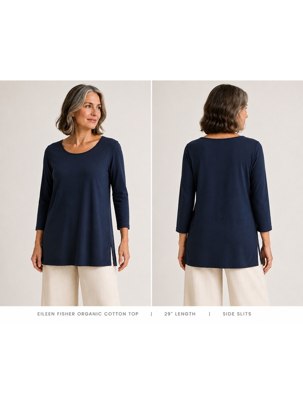 Eileen Fisher Organic Cotton Top Navy Minimalist Capsule Relaxed Tunic L